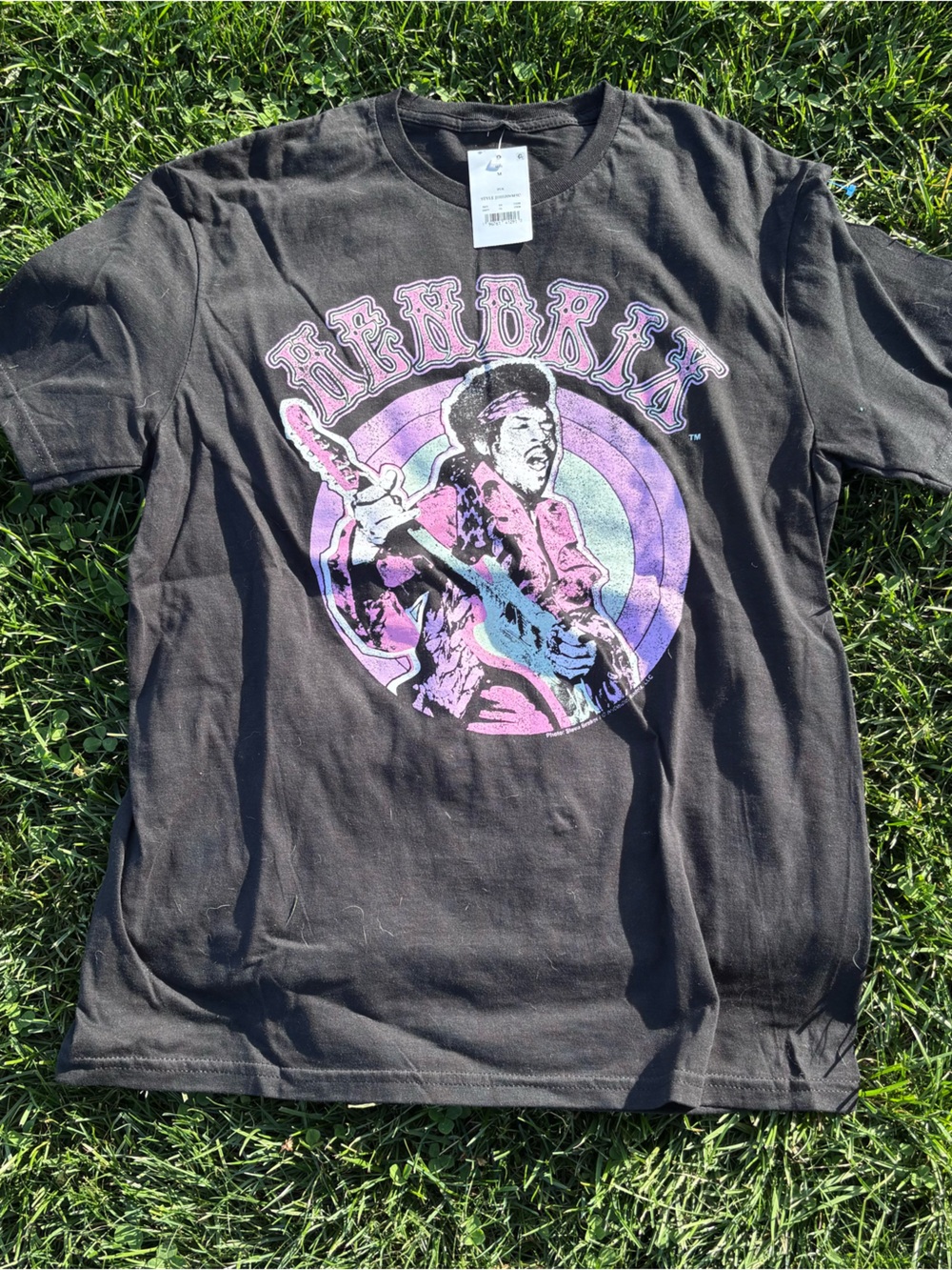 Jimmy Hendrix Black Graphic Guitar Tee with Purple & Pink Design